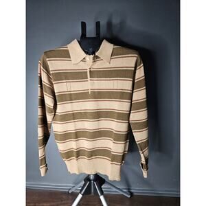 Vintage MISTER Man Shirt Acrylic Knit Medium Collar Long Sleeve Brown Striped